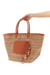 le panier pliage shopping bag in raffia effect canvas and russian leather bask