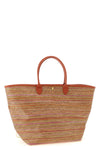 le panier pliage shopping bag in raffia effect canvas and russian leather bask