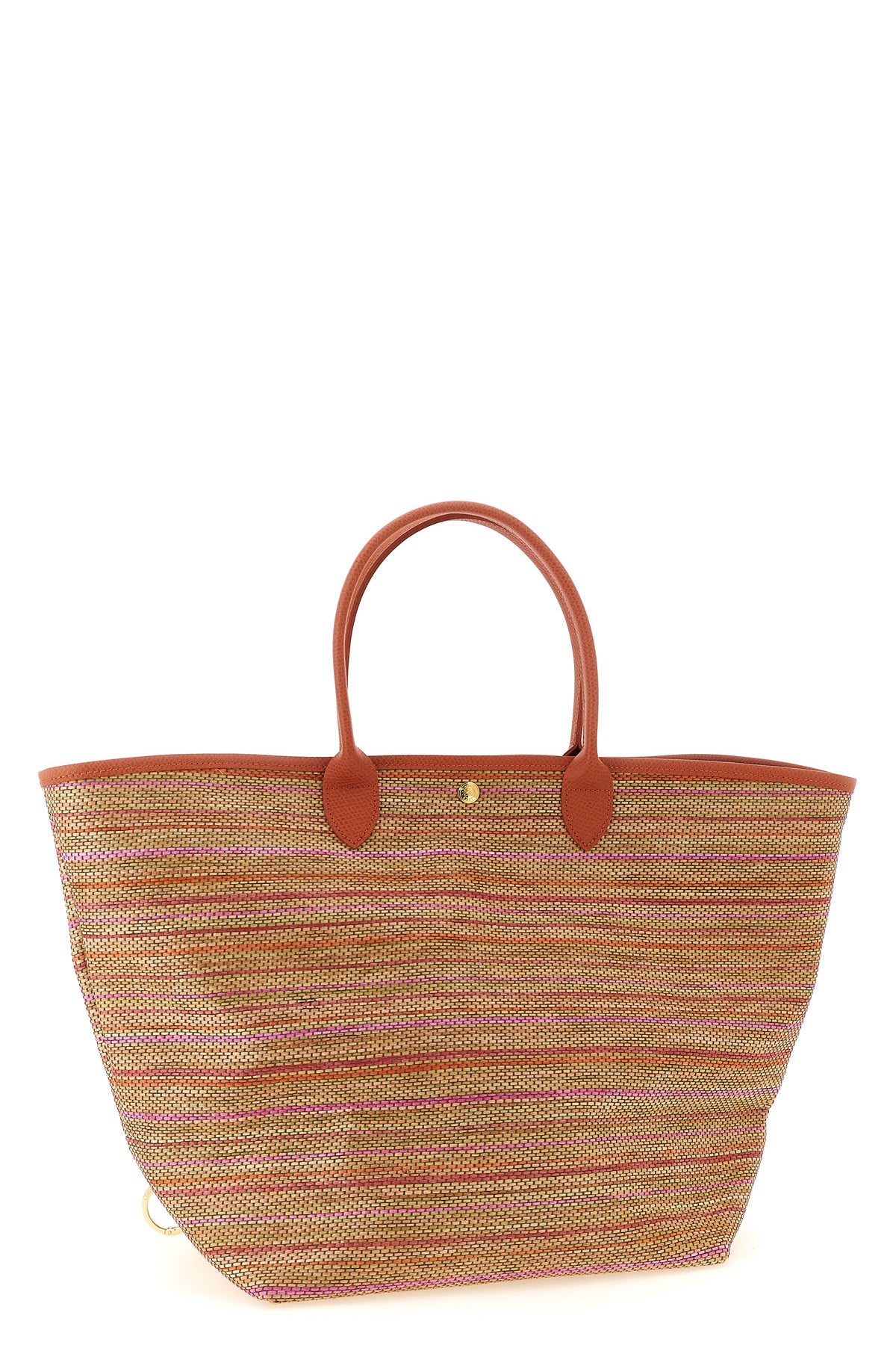 le panier pliage shopping bag in raffia effect canvas and russian leather bask