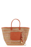le panier pliage shopping bag in raffia effect canvas and russian leather bask