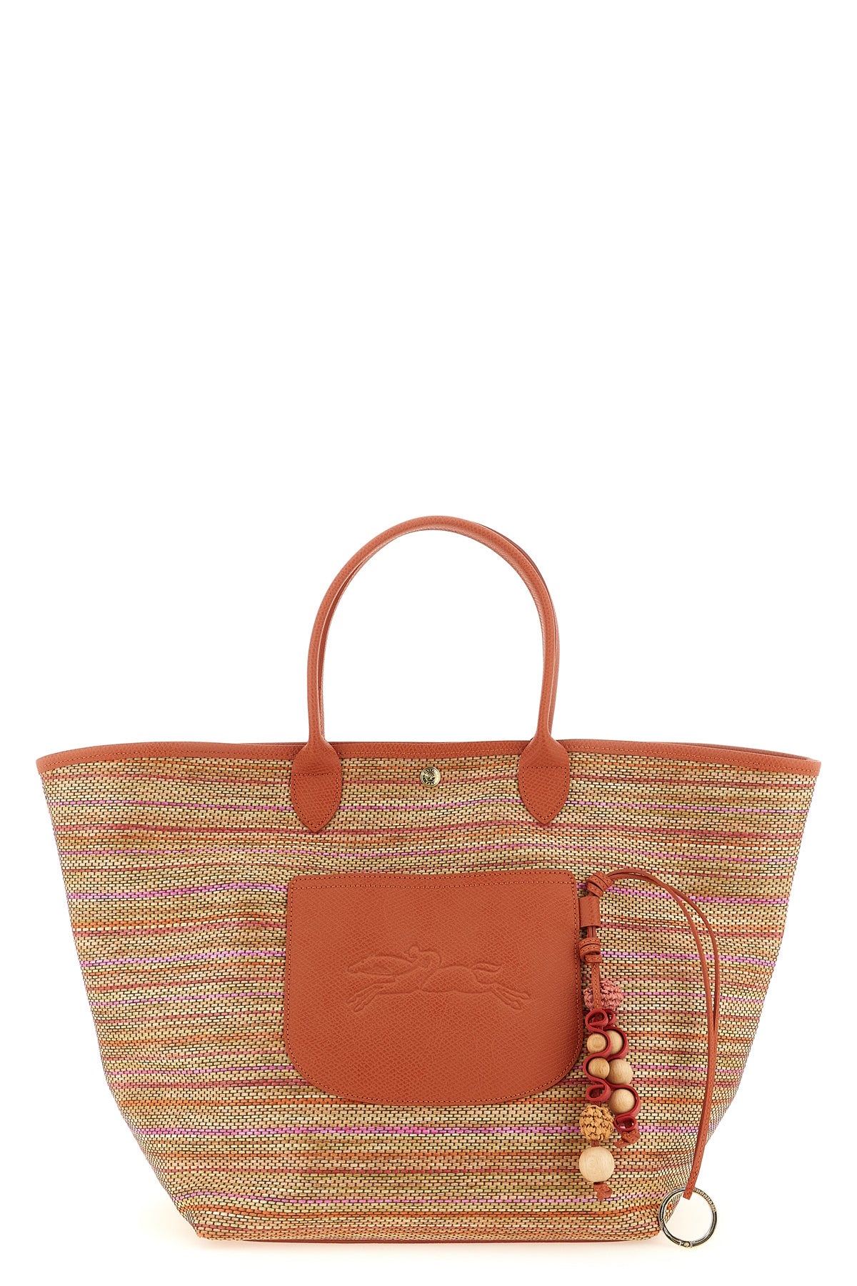 le panier pliage shopping bag in raffia effect canvas and russian leather bask
