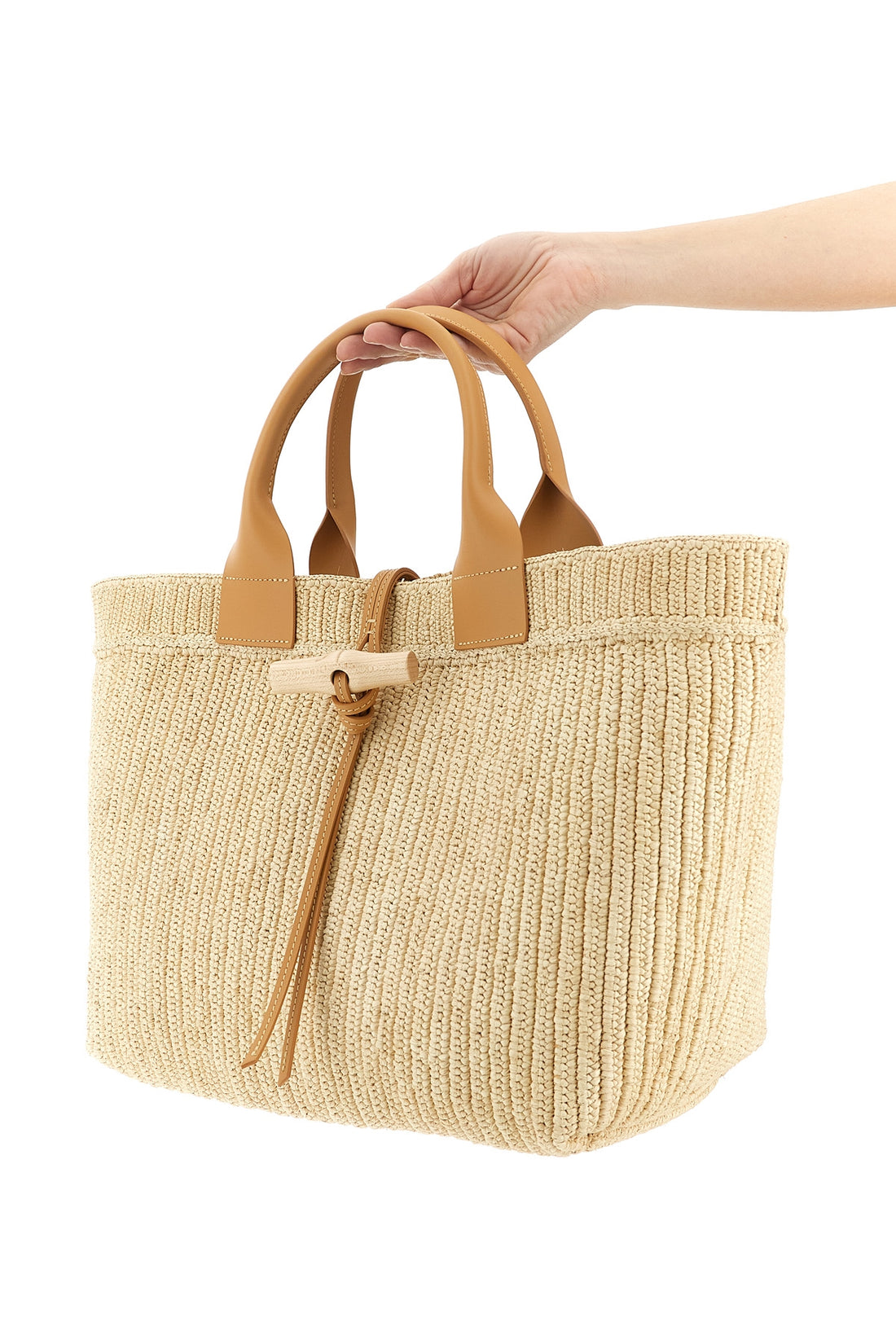 LONGCHAMP OS l le roseau shopping bag made from a single hand-woven raffia panel