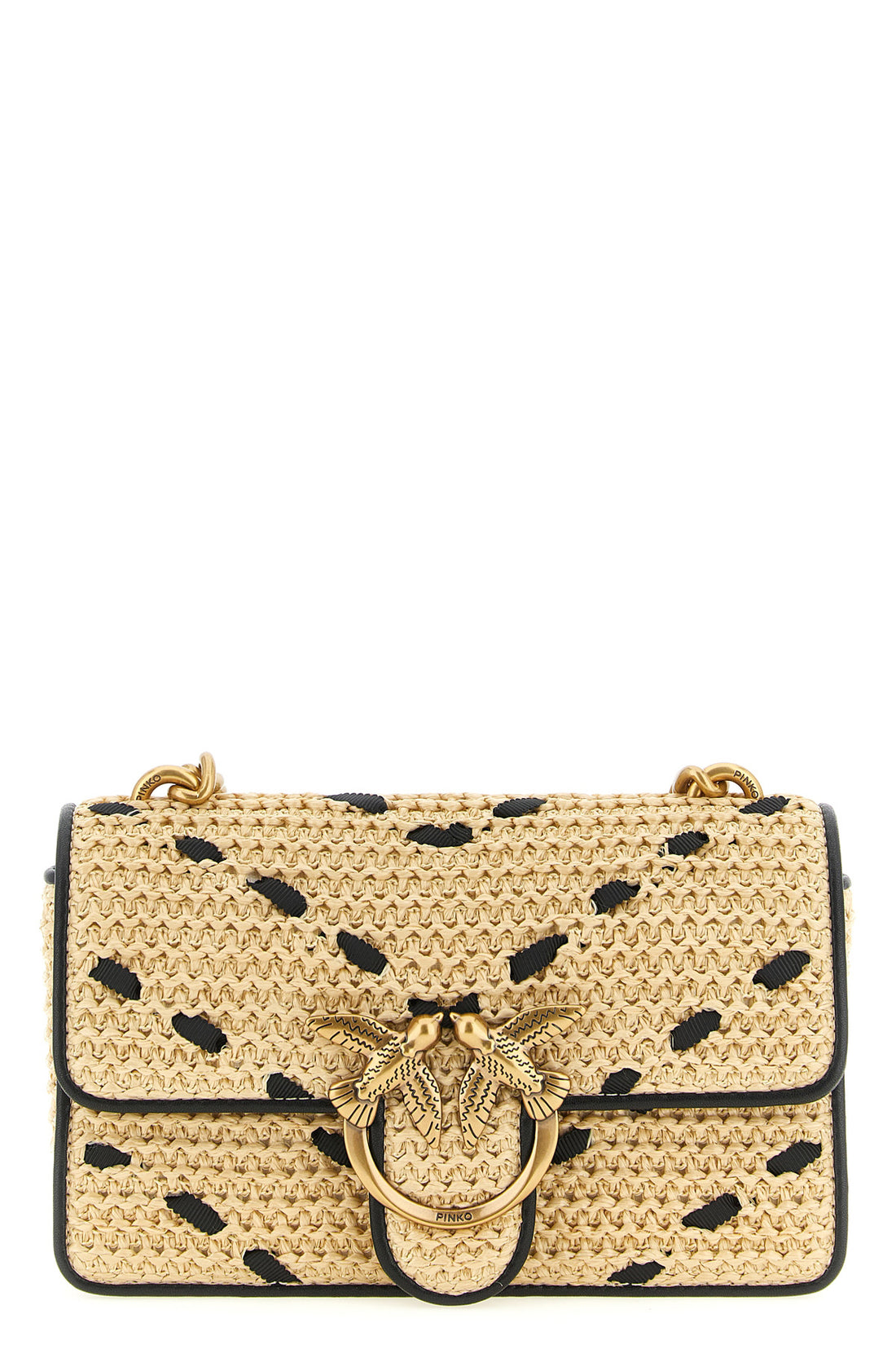 PINKO OS mini love one light woven raffia crossbody bag