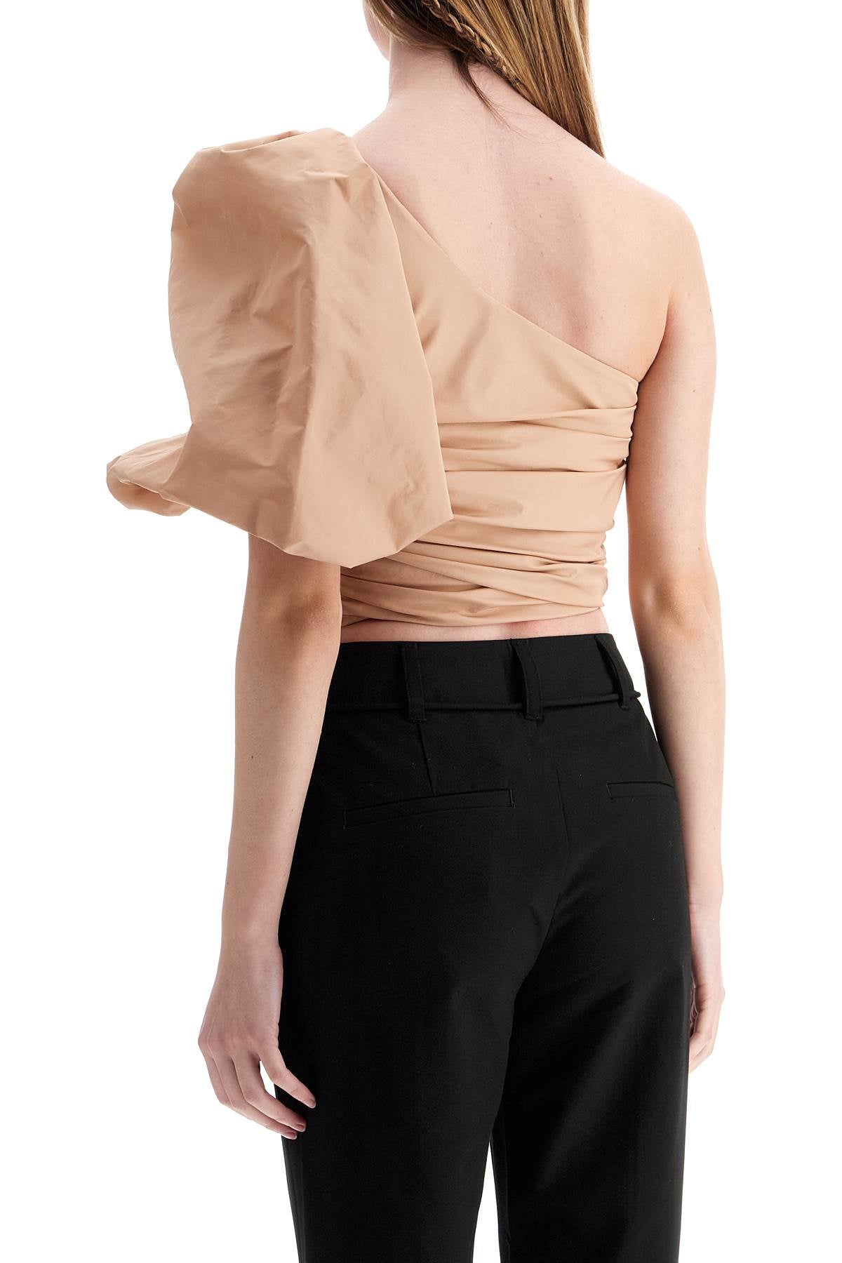 asymmetrical one-shoulder taffeta top in cameo pink