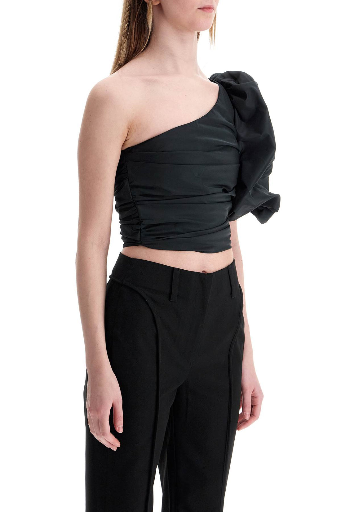 black polyester off shoulder crop top