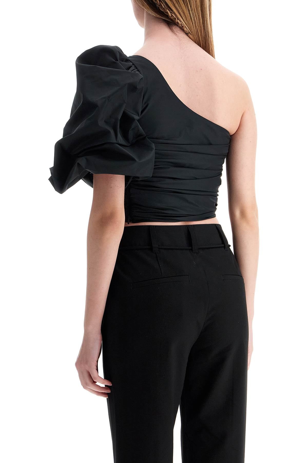 black polyester off shoulder crop top