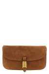 saddle flat medium suede shoulder bag