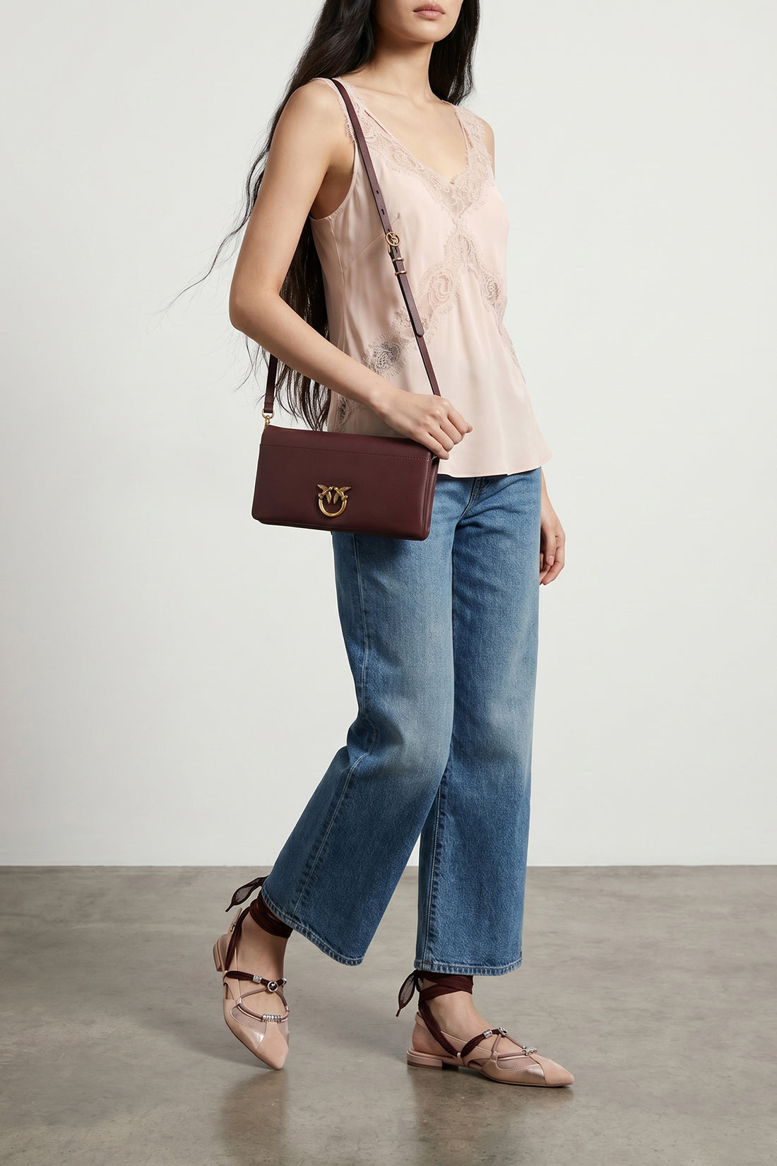 PINKO OS medium love click soft horizontal clutch bag in soft padded leather