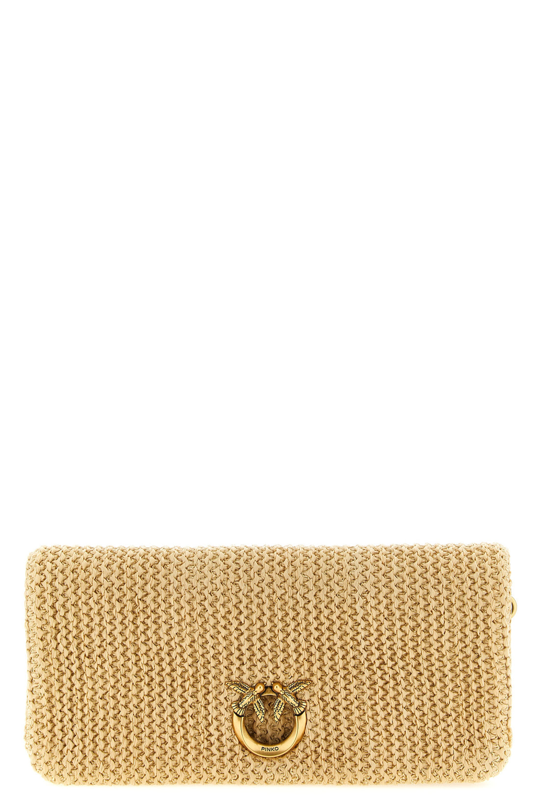 PINKO OS love bag click soft horizontal braided raffia clutch bag