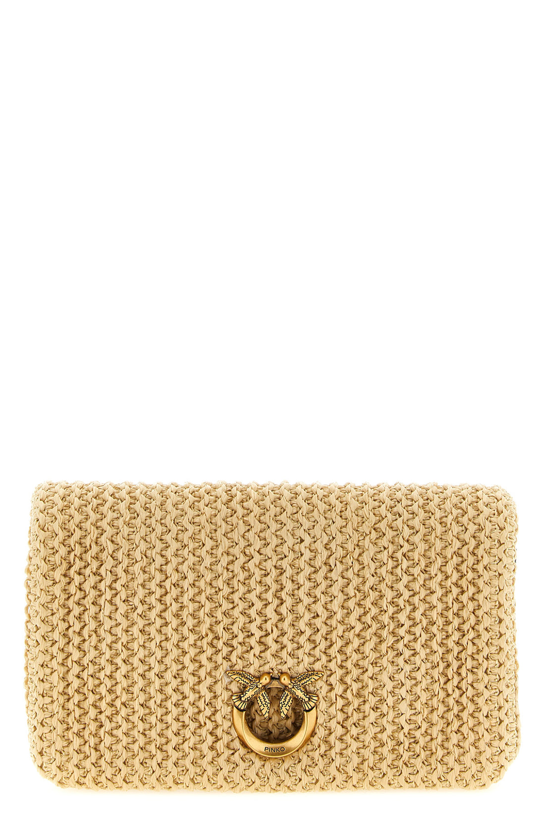 PINKO OS love bag click soft horizontal mini crossbody bag in woven raffia