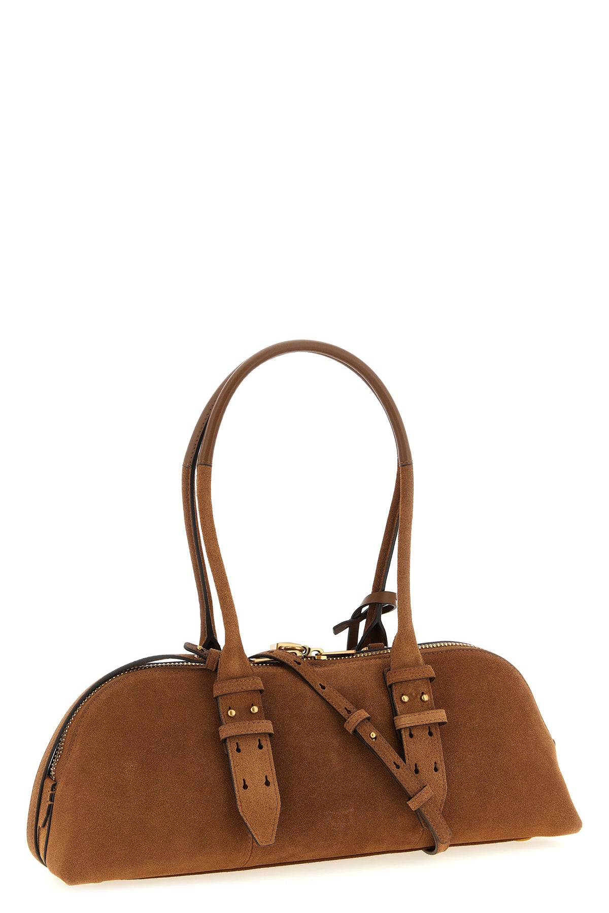 bowling baguette large suede shoulder bag