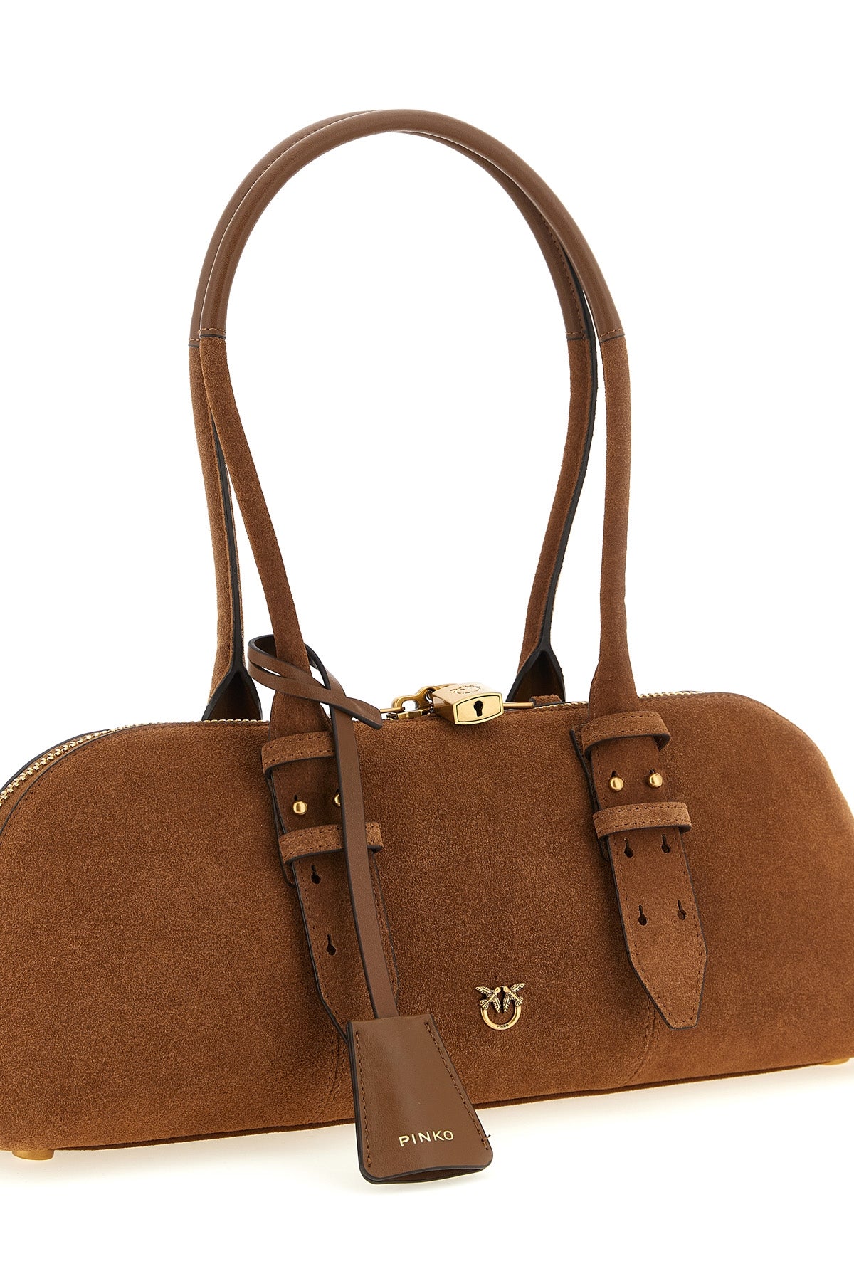 bowling baguette large suede shoulder bag