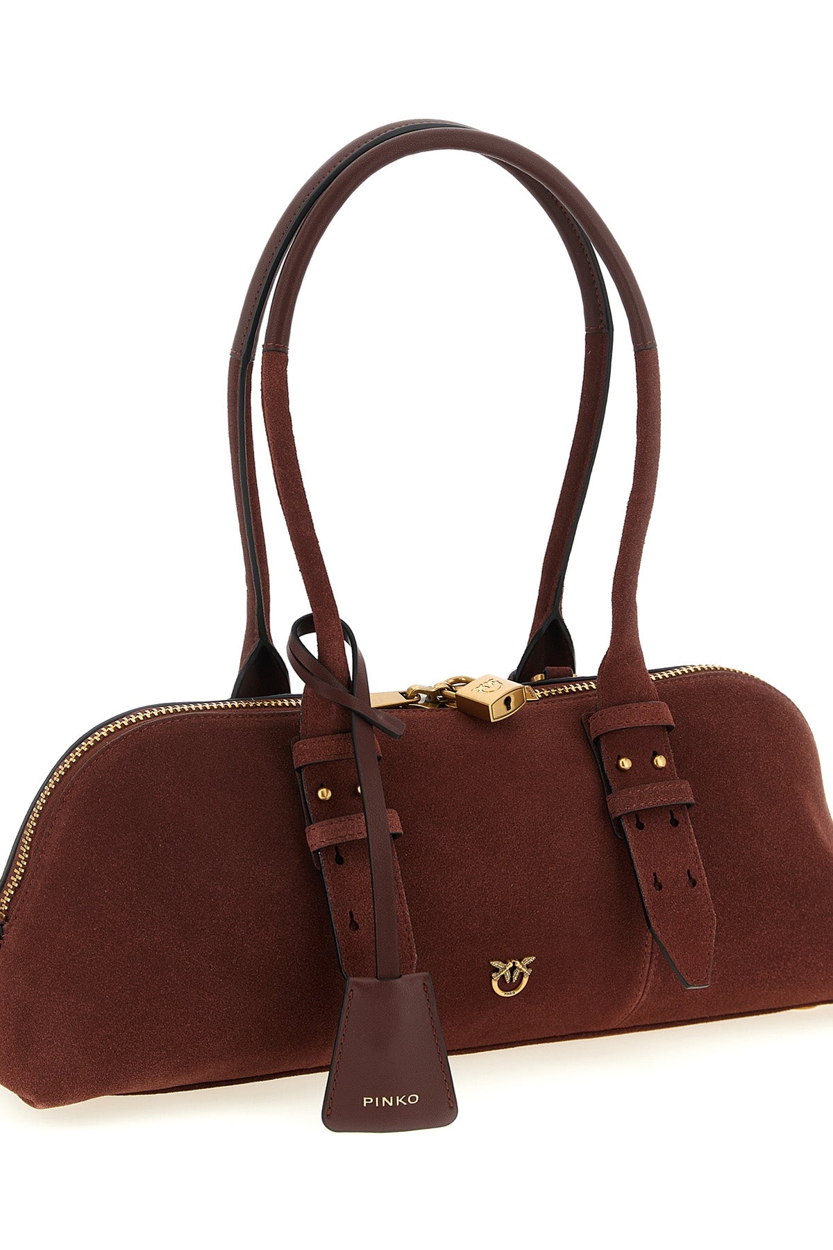 bowling baguette large suede shoulder bag
