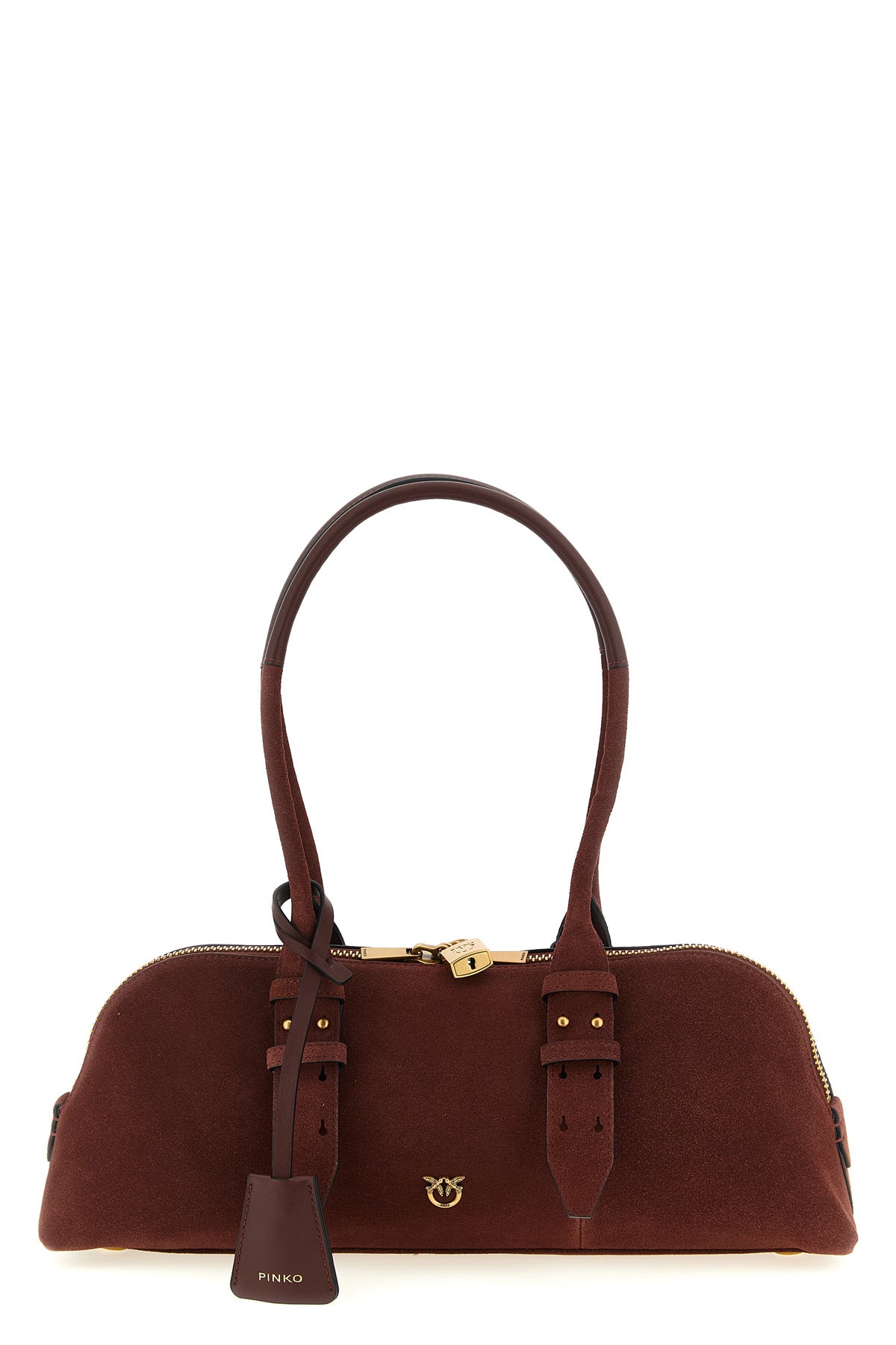 bowling baguette large suede shoulder bag