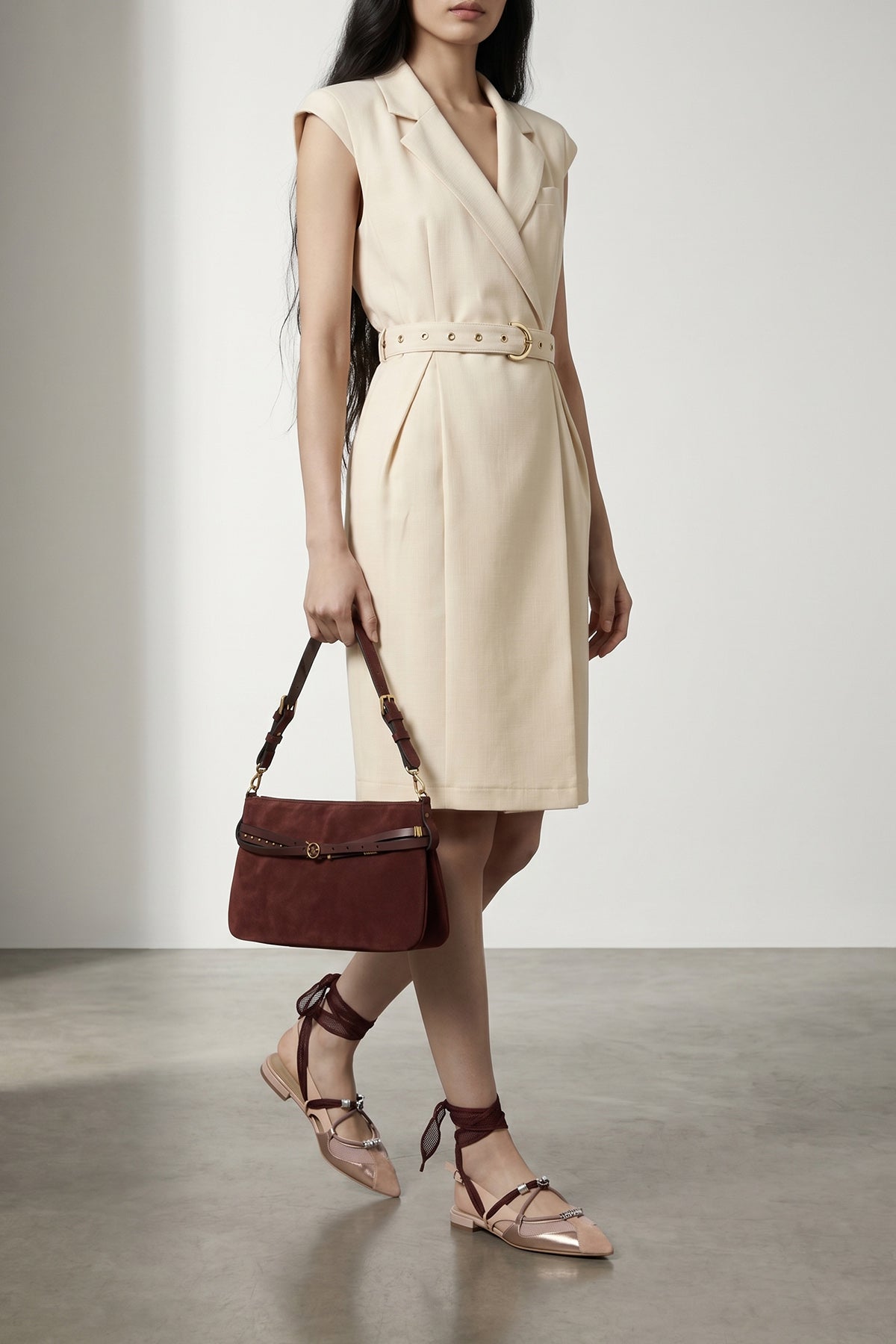 belt medium shoulder bag in suede fabric