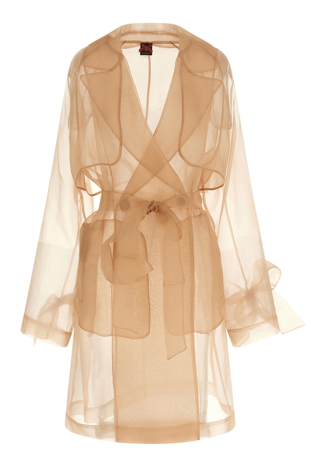 cocco double-breasted trench coat in semi-transparent silk organza