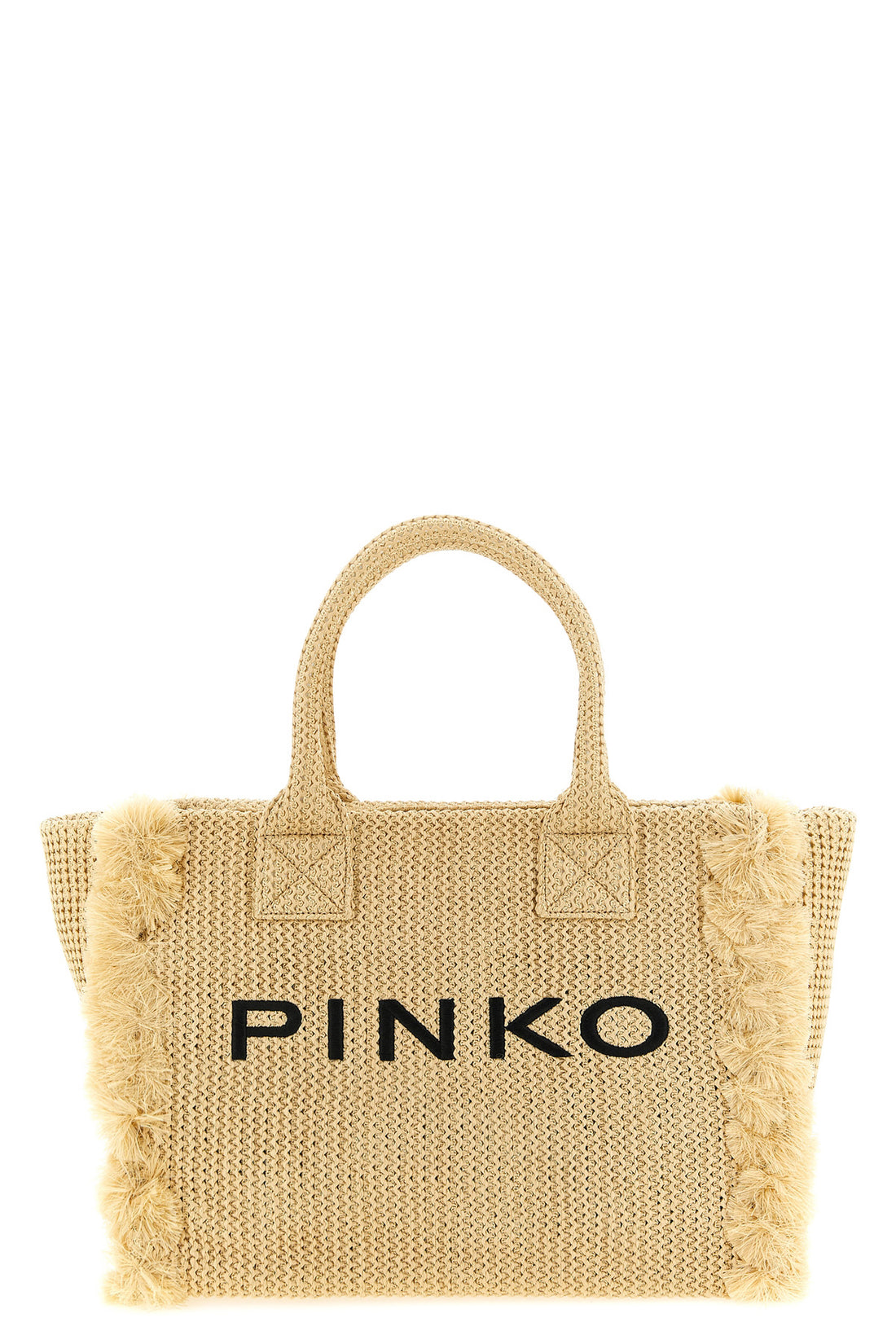 PINKO OS beach large shopping bag in woven raffia-effect fabric