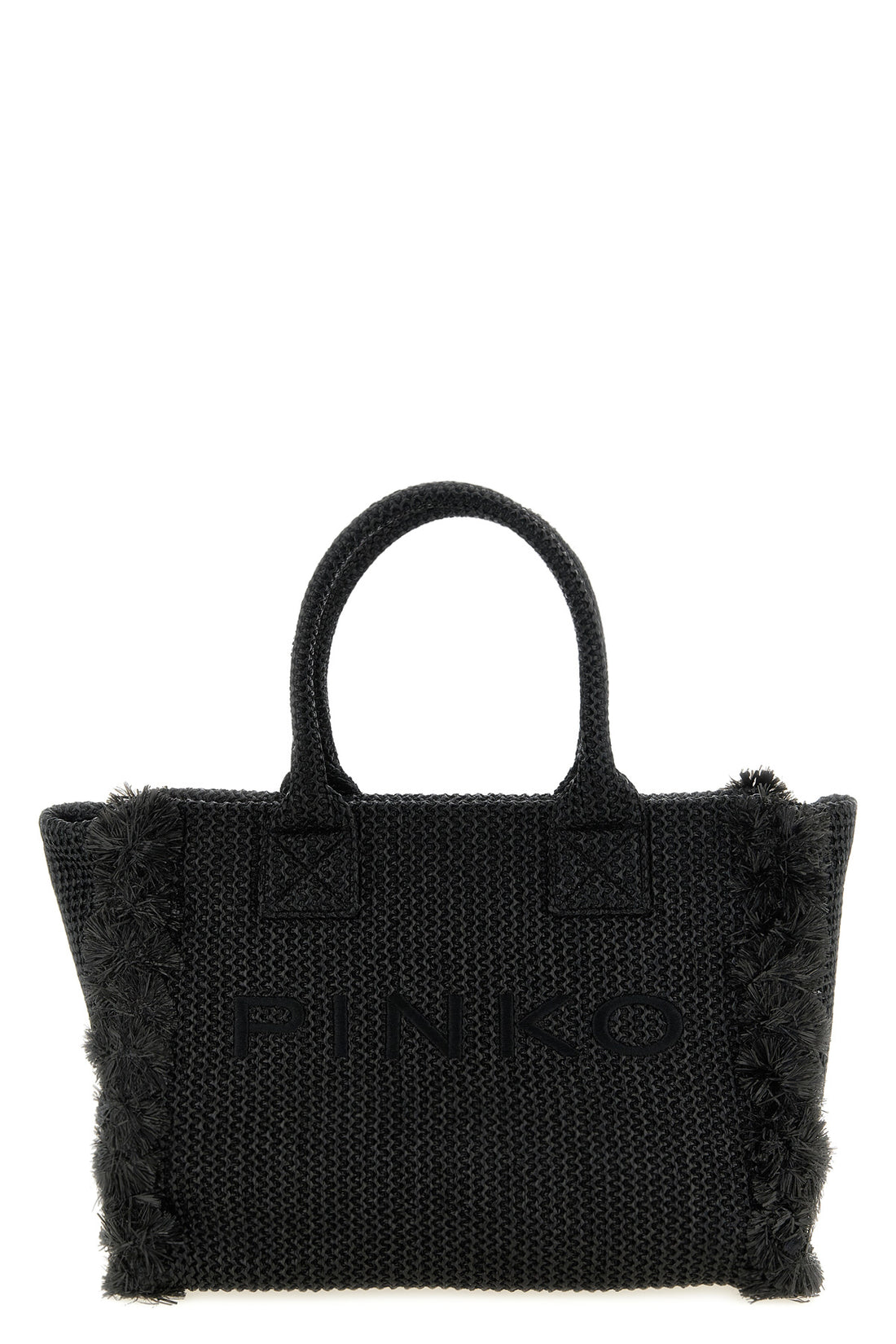 PINKO OS beach large shopping bag in woven raffia-effect fabric