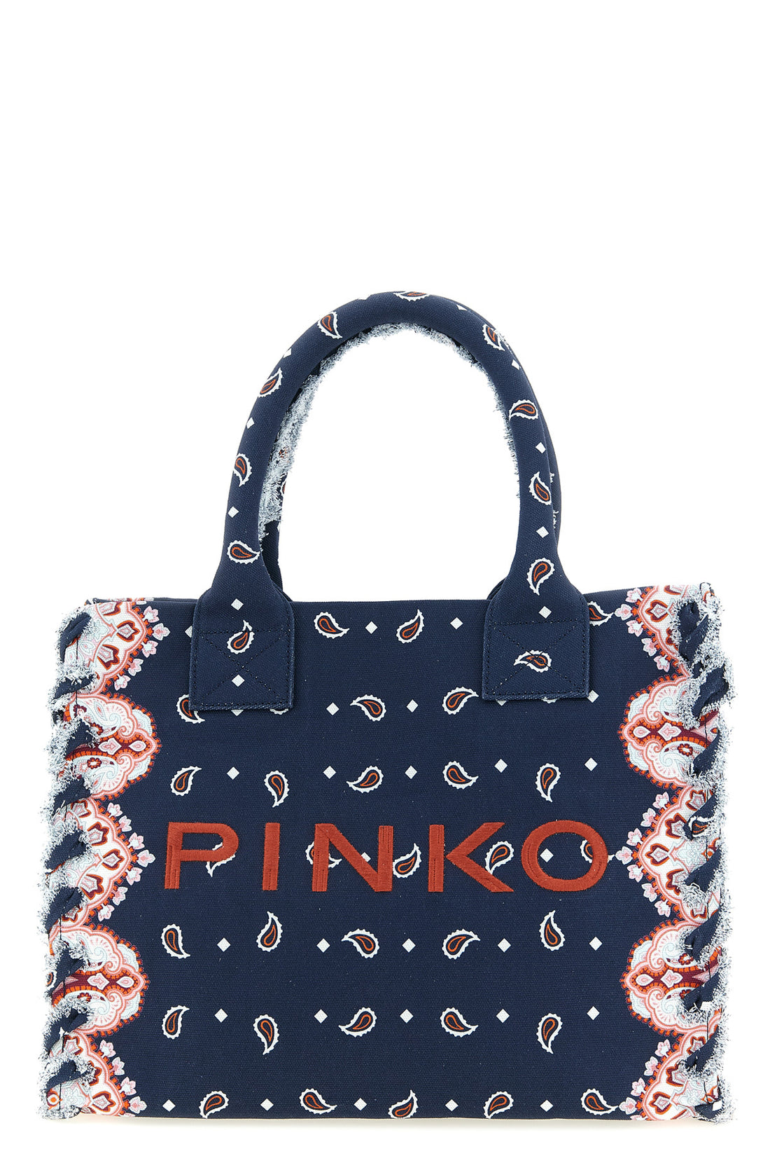 PINKO OS all-over bandana beach print cotton canvas shopping bag