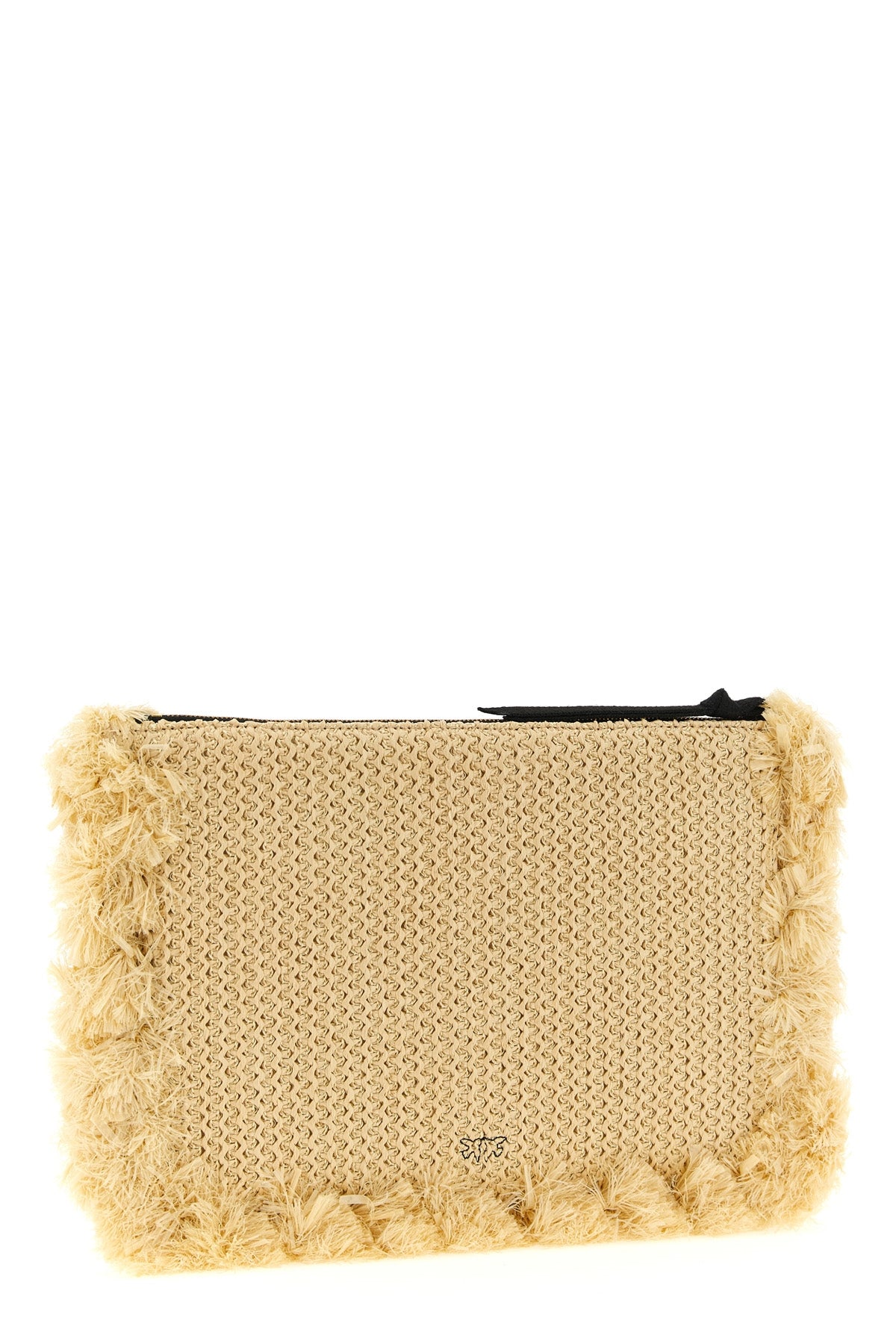 braided raffia-effect fabric clutch bag