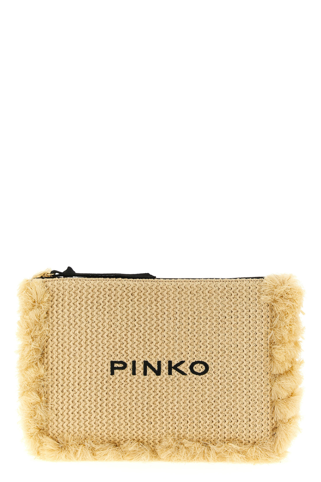 PINKO OS braided raffia-effect fabric clutch bag