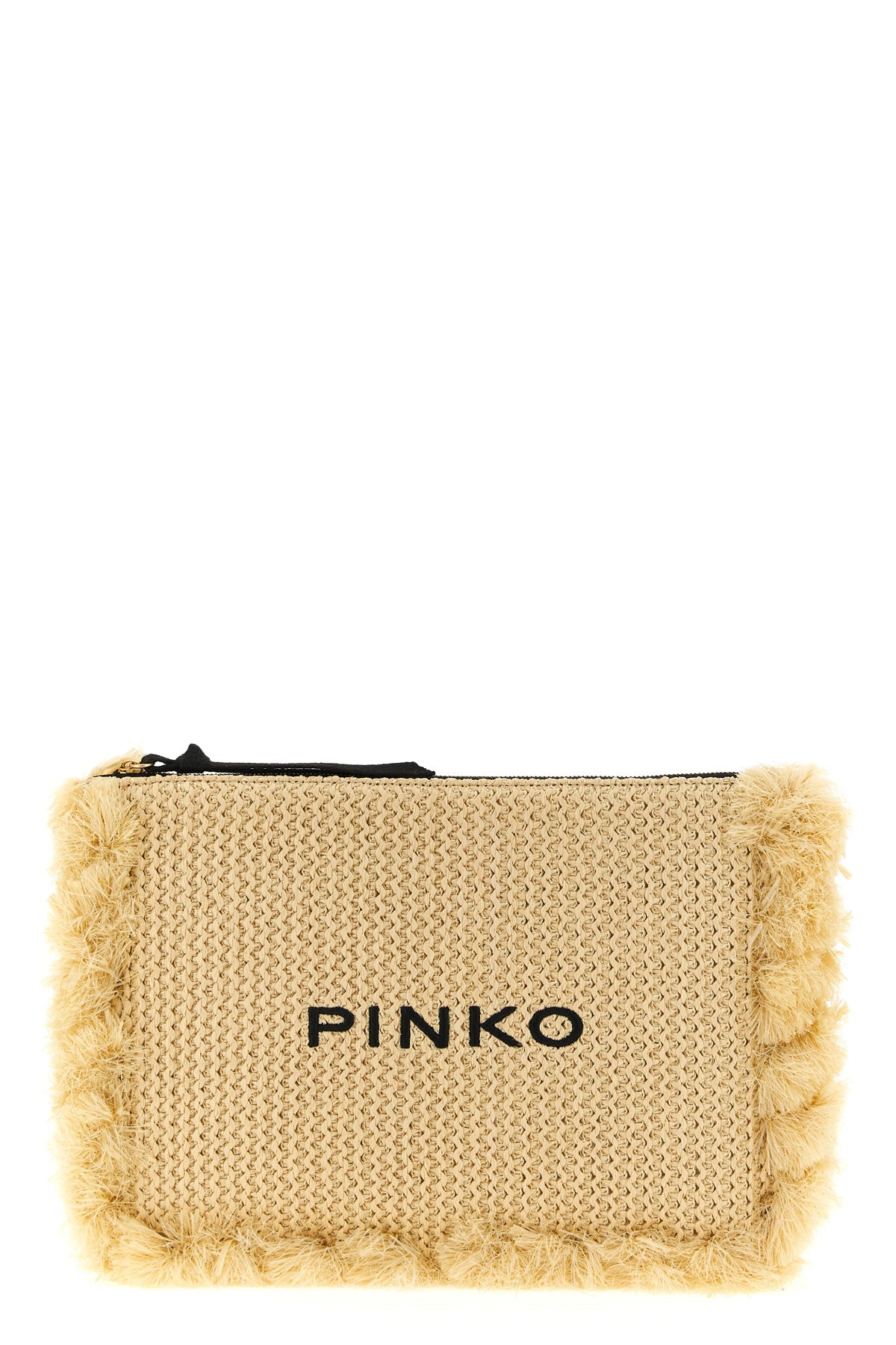 braided raffia-effect fabric clutch bag