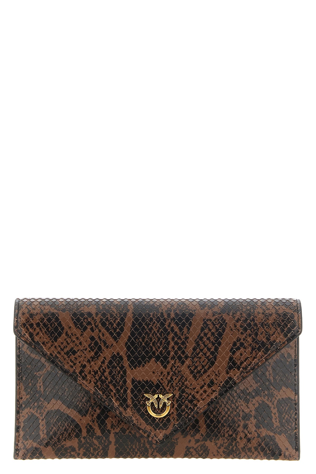 the pinko mini clutch bag in fine calf leather stands out for its bold python-ef