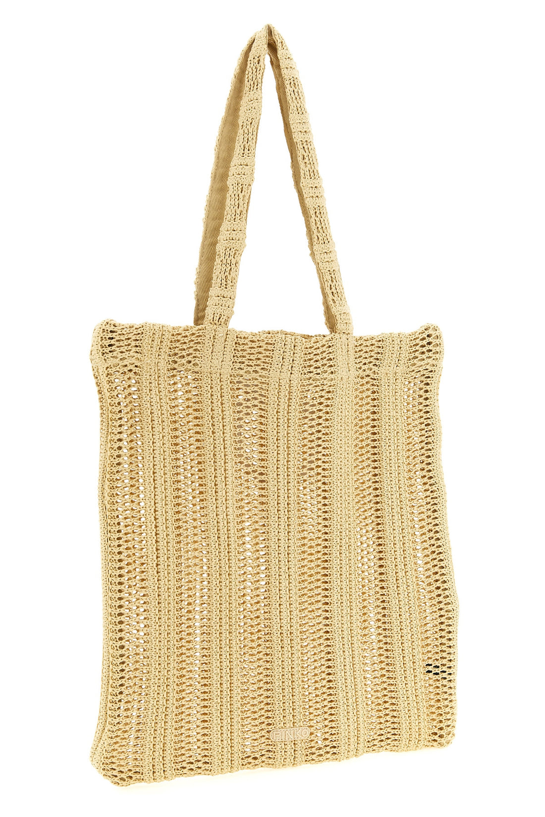 PINKO OS medium easy tote shopping bag in raffia-effect fabric