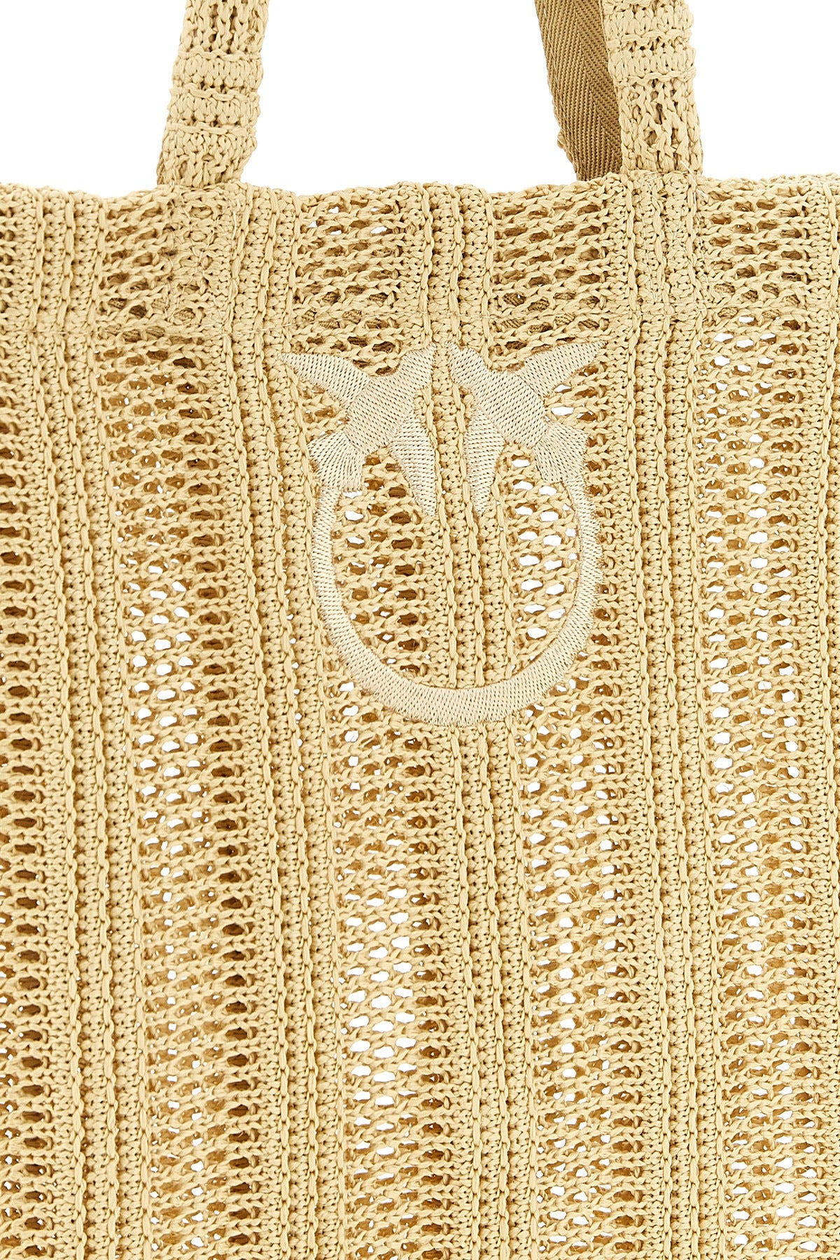 Pinko Medium Easy Tote Shopping Bag In Raffia-effect Fabric