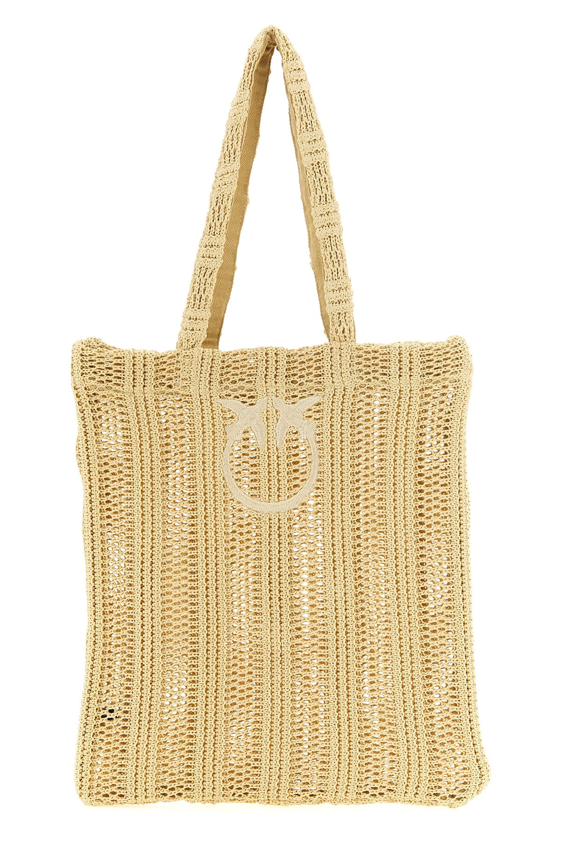 PINKO OS medium easy tote shopping bag in raffia-effect fabric