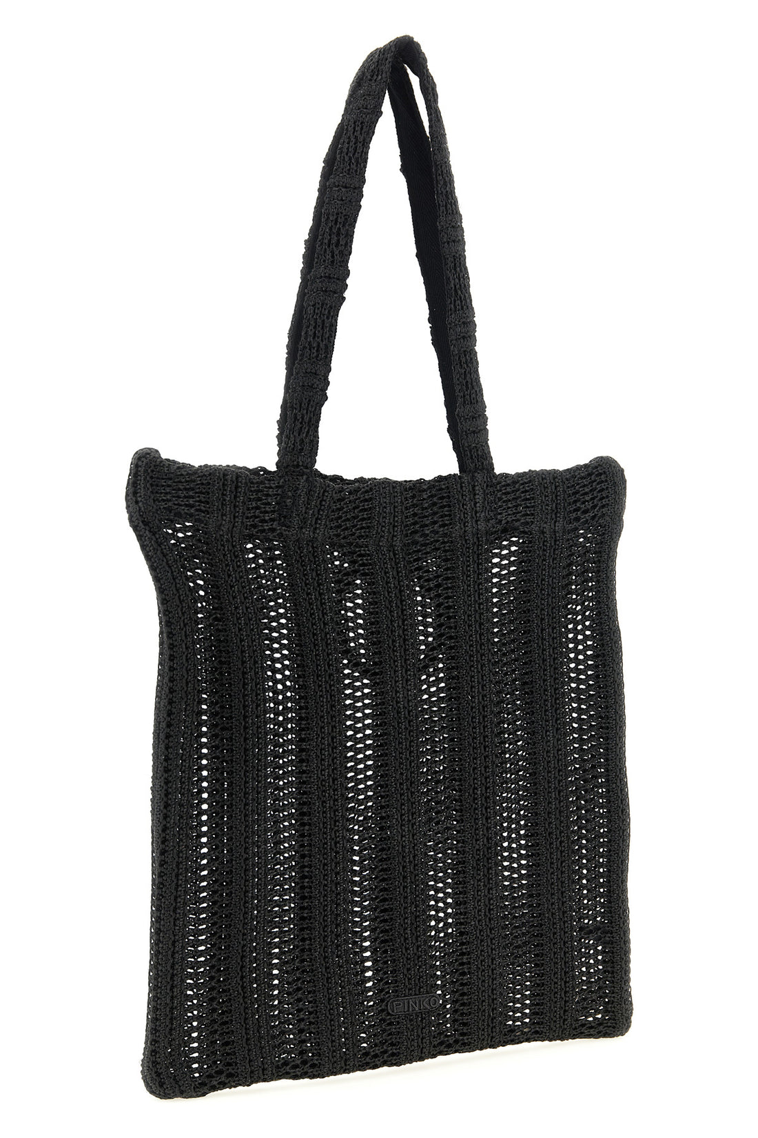 PINKO OS medium easy tote shopping bag in raffia-effect fabric
