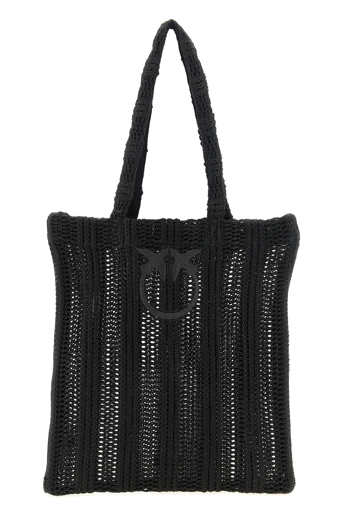 PINKO OS medium easy tote shopping bag in raffia-effect fabric