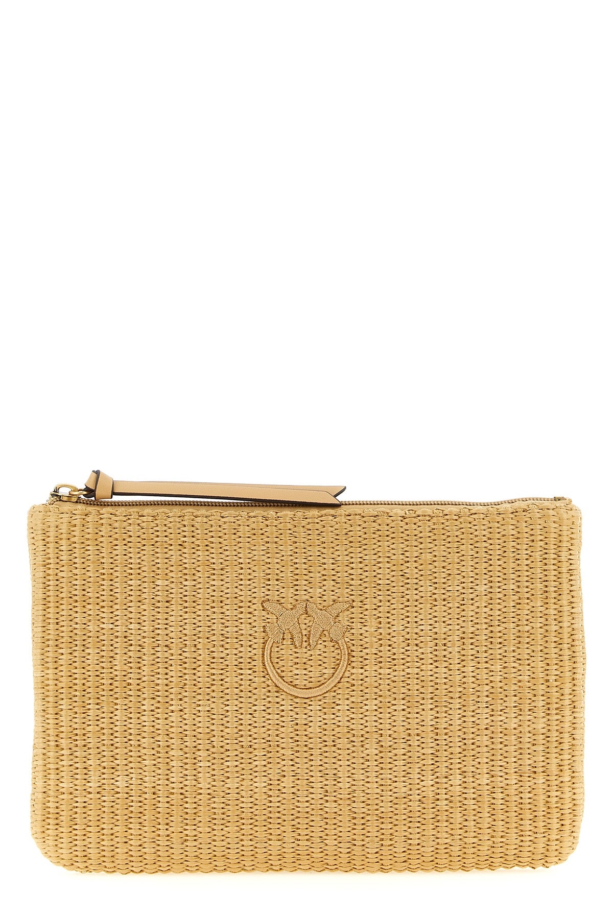 braided raffia-effect fabric clutch bag
