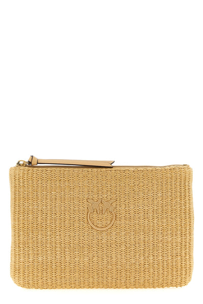 braided raffia-effect fabric clutch bag