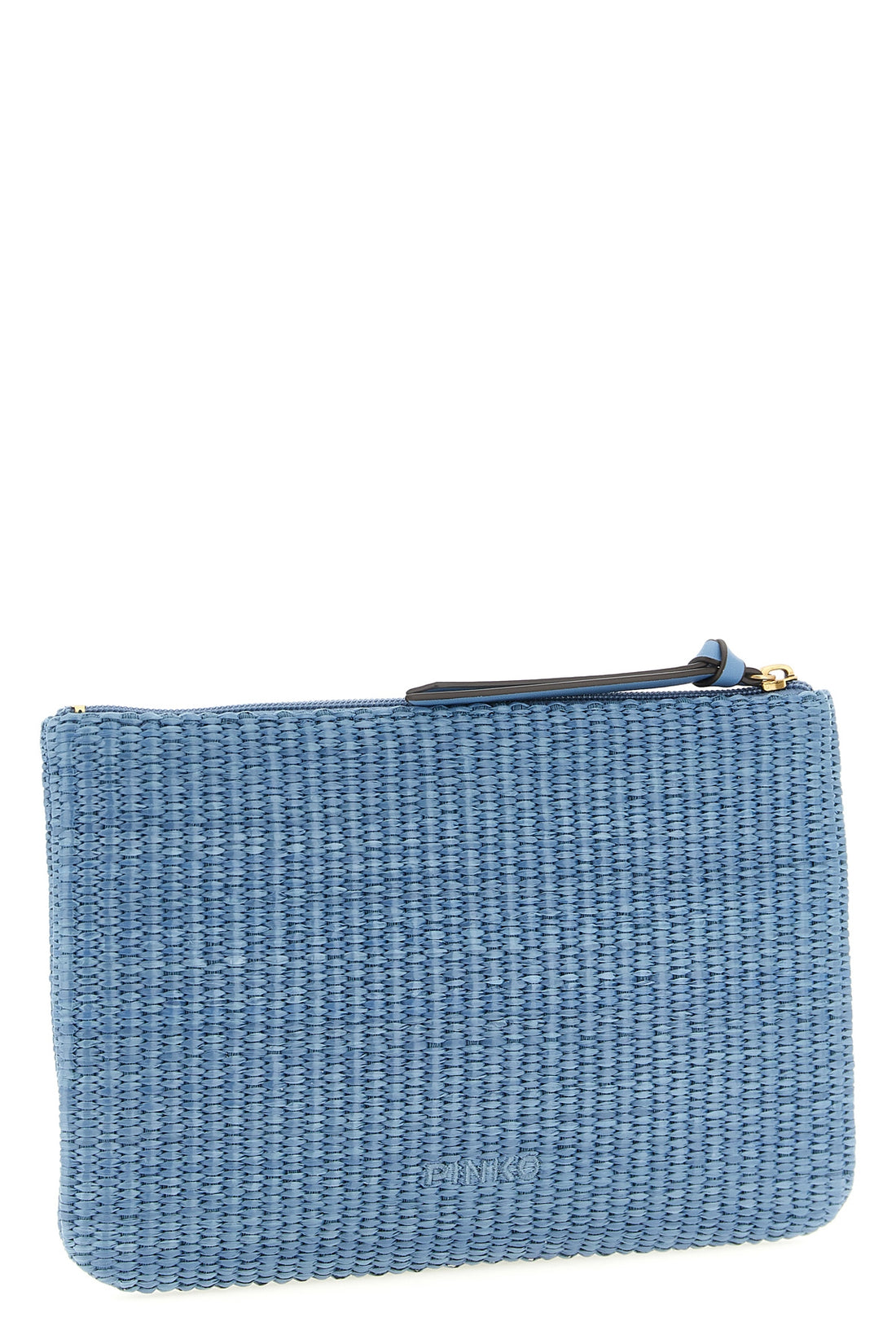 PINKO OS braided raffia-effect fabric clutch bag