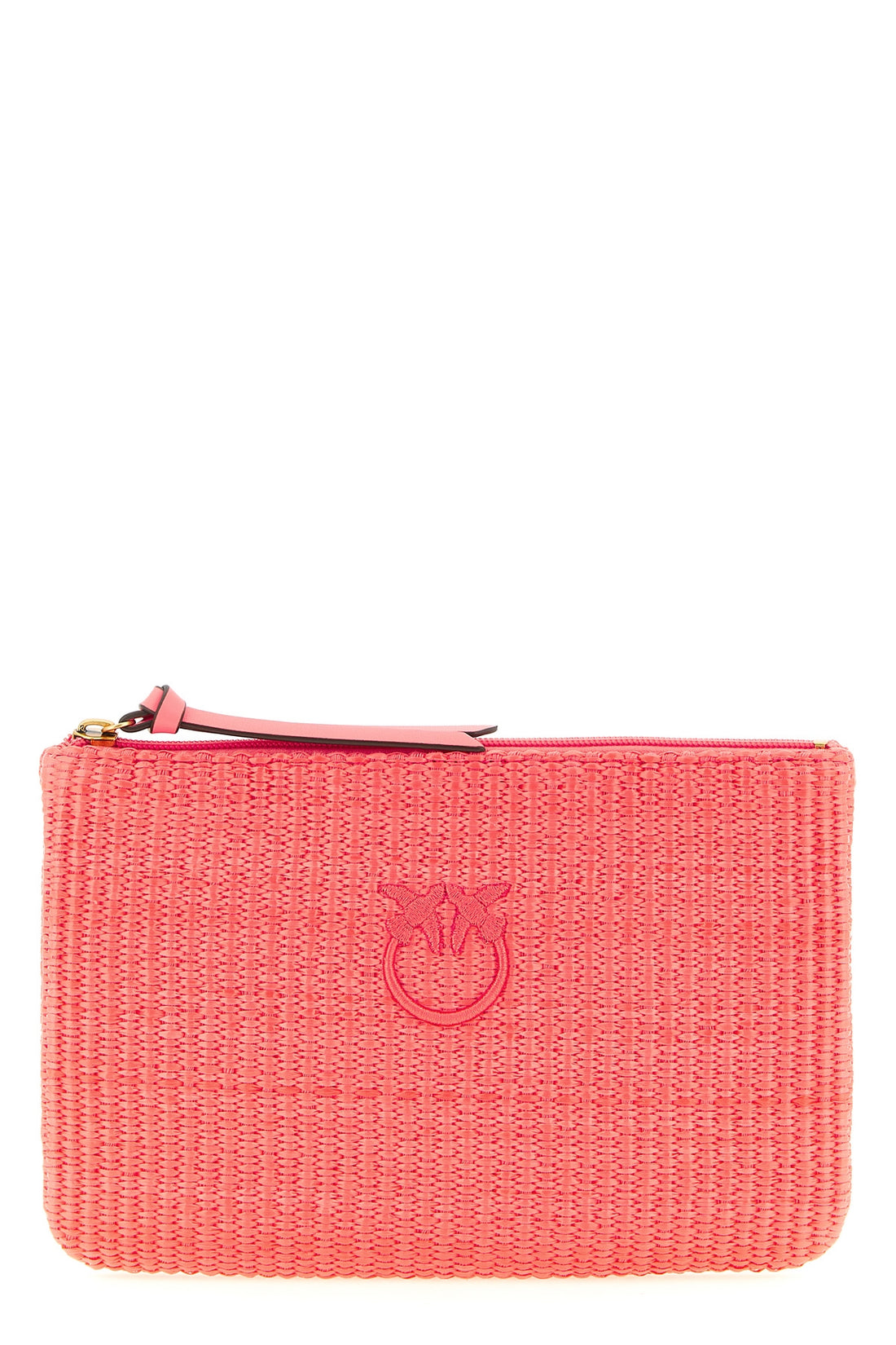 PINKO OS braided raffia-effect fabric clutch bag