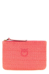 braided raffia-effect fabric clutch bag