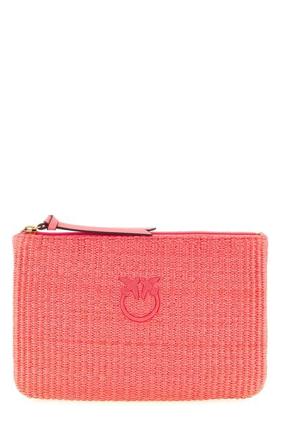braided raffia-effect fabric clutch bag