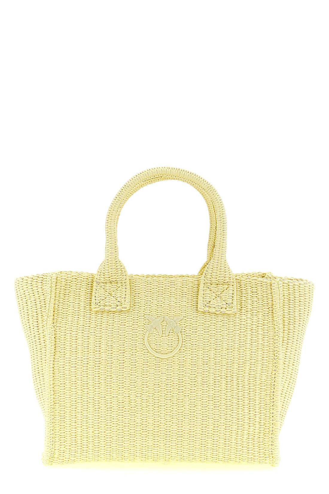 PINKO OS beach mini shopping bag in woven raffia