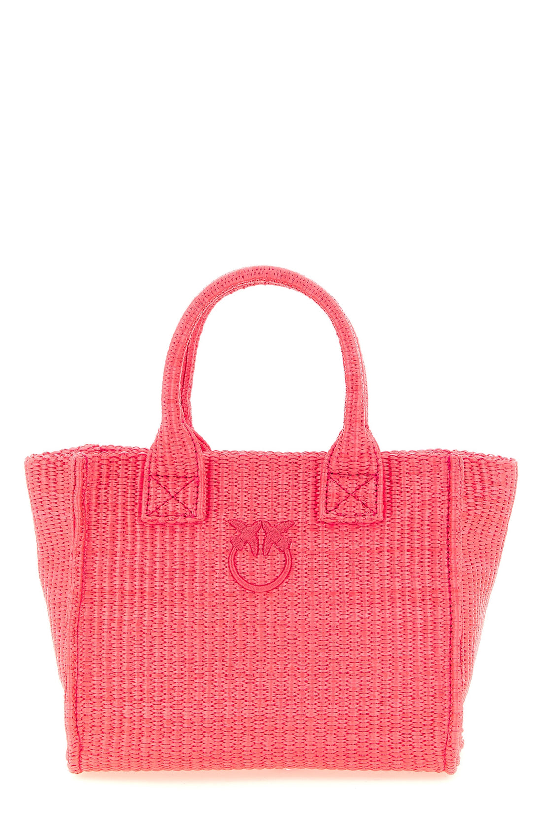 PINKO OS beach mini shopping bag in woven raffia