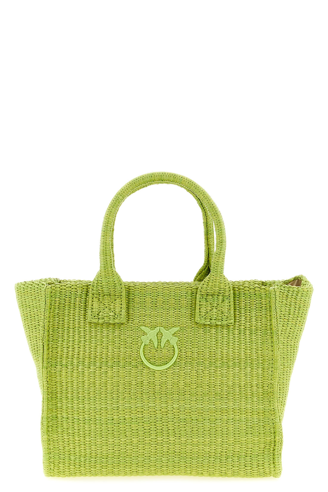 PINKO OS beach mini shopping bag in woven raffia