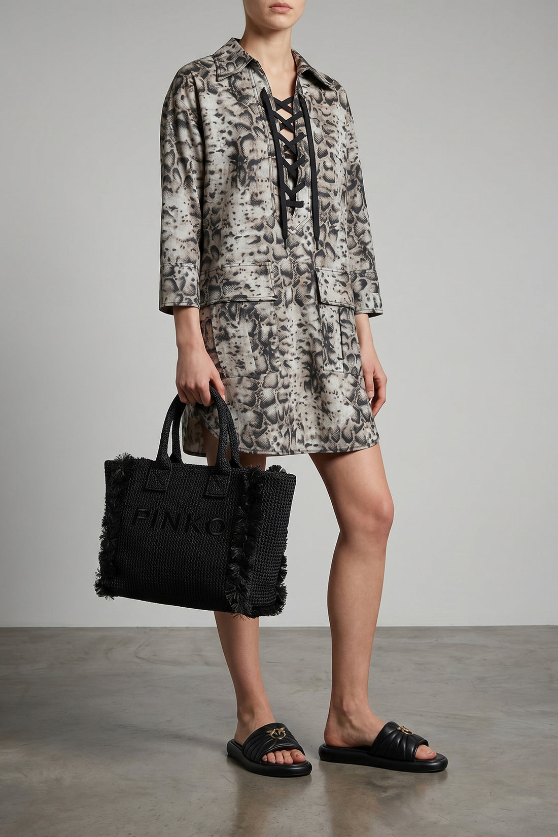 PINKO 38 mini agra dress in pure cotton poplin