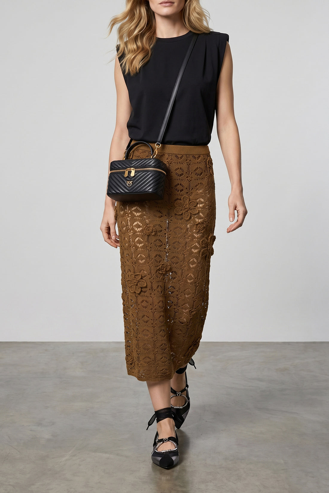 PINKO M anthemis crochet cotton midi skirt