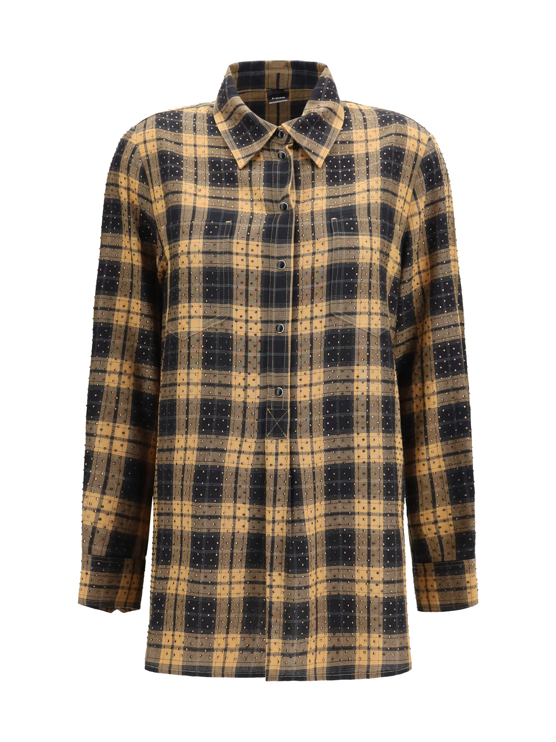 PINKO 40 barbellino check pattern shirt with all-over micro rhinestones