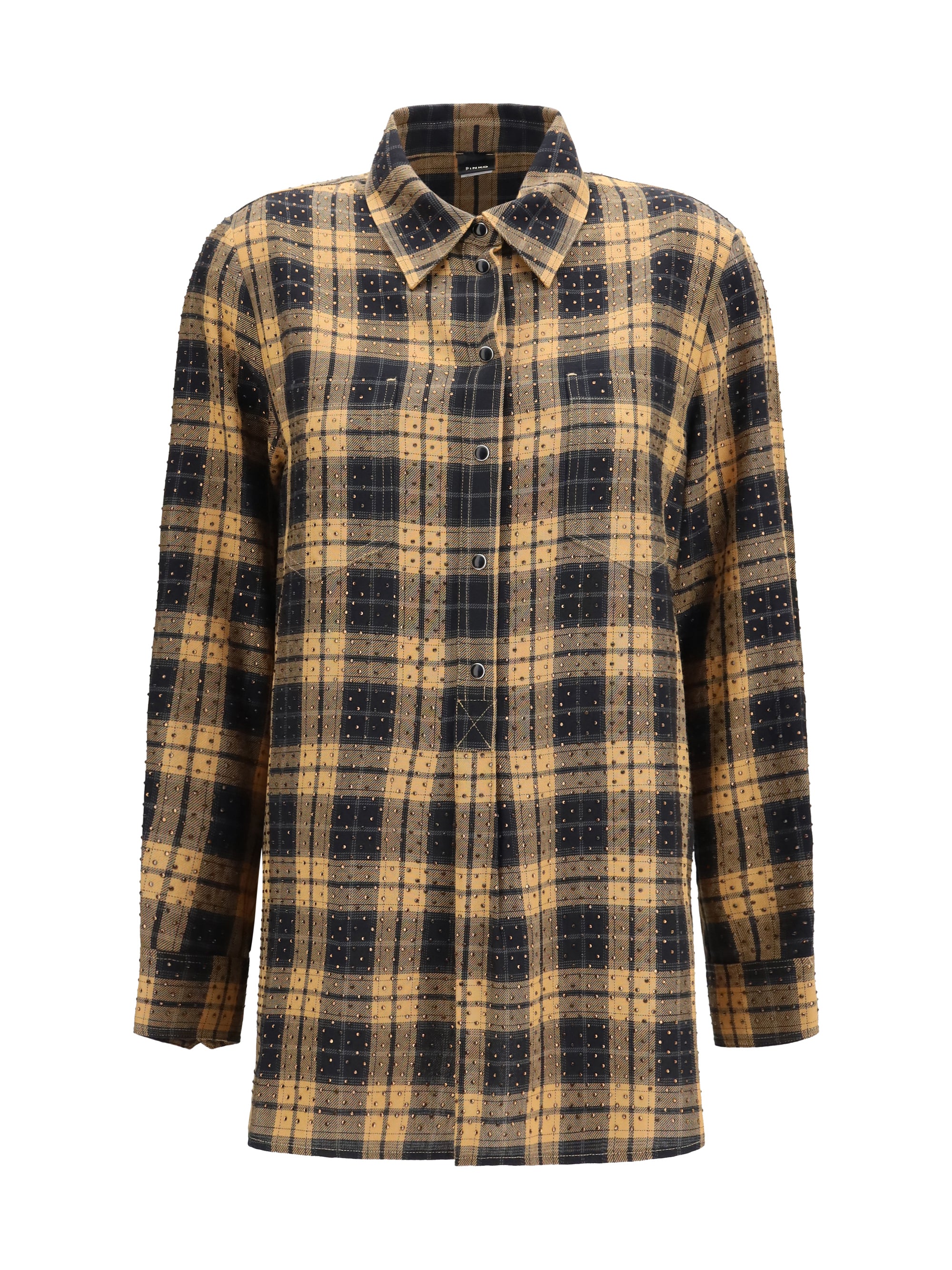 barbellino check pattern shirt with all-over micro rhinestones