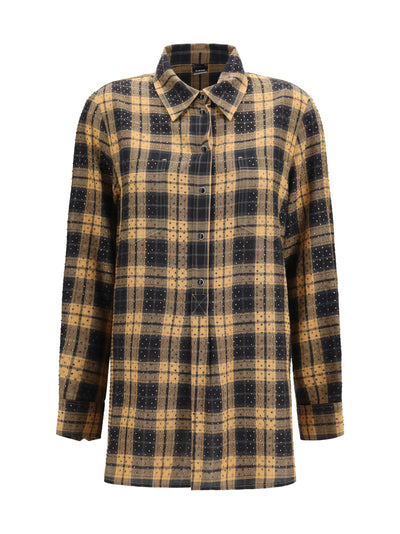 barbellino check pattern shirt with all-over micro rhinestones