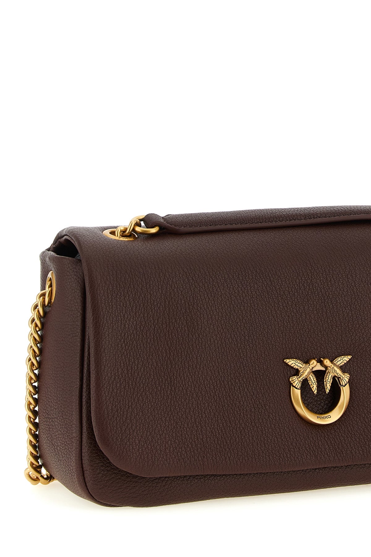 the shoulder bag pinko in soft dark brown hammered lambskin defines a destructur