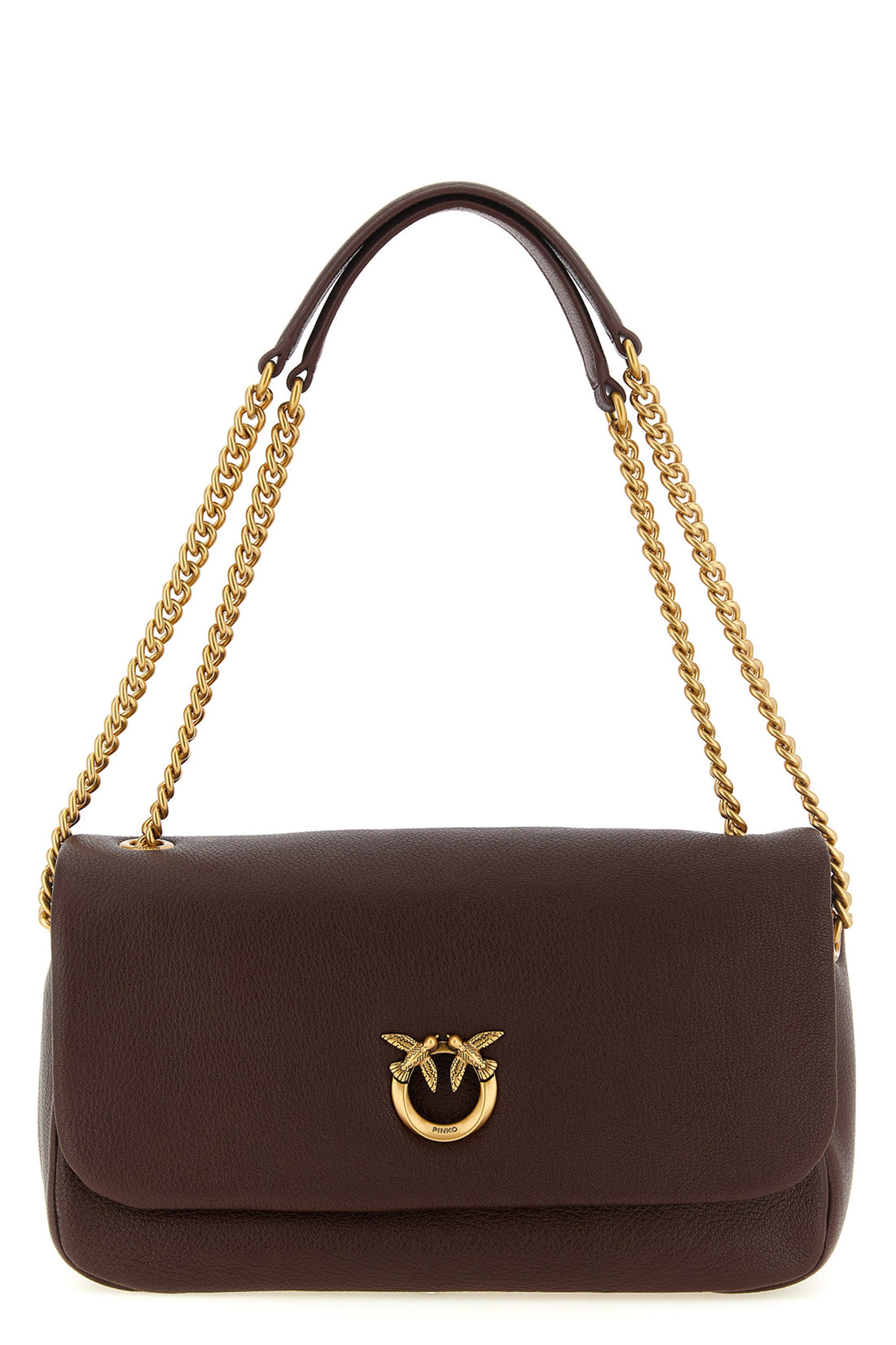 PINKO OS the shoulder bag pinko in soft dark brown hammered lambskin defines a destructur