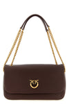 the shoulder bag pinko in soft dark brown hammered lambskin defines a destructur