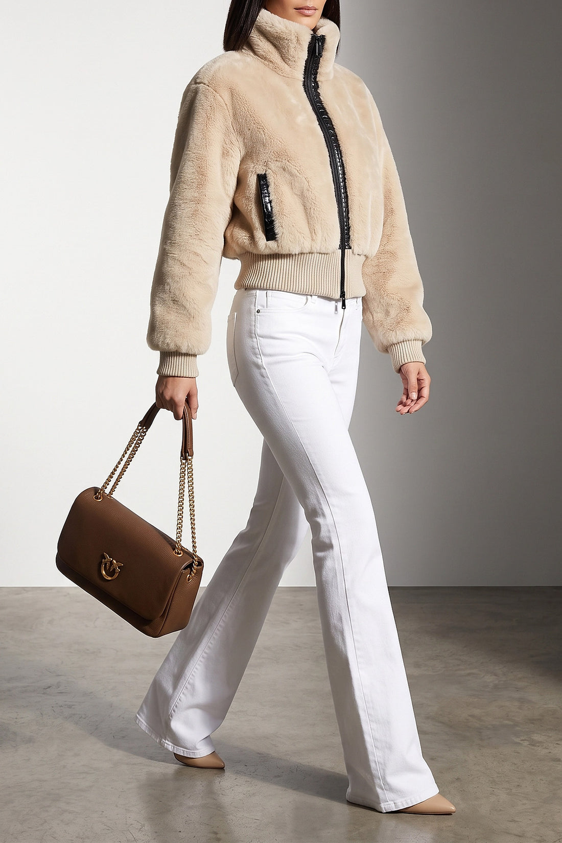 PINKO 44 the pinko jacket redefines winter volumes through a structured crop silhouette